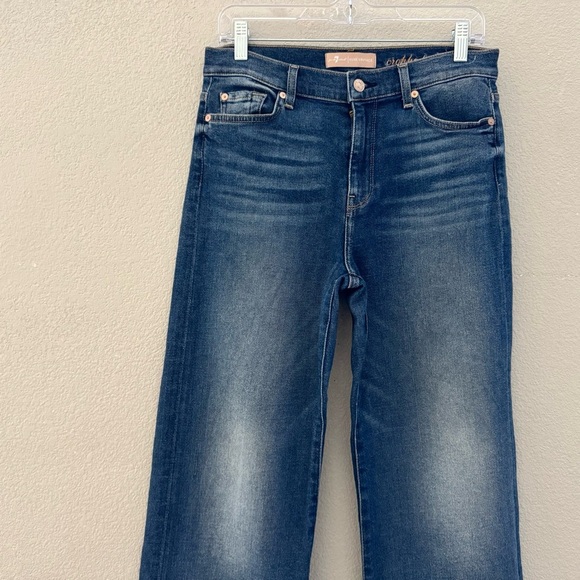 7 For All Mankind Alexa Jeans Cropped High Wide Leg Flare Medium Dark Indigo 29 - Picture 10 of 16